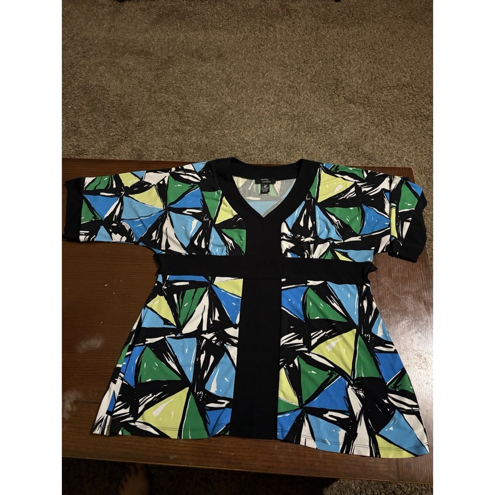 Sandra & Andre Women Geometric Abstract V-Neck Empire Waist Tunic Blue Green 270